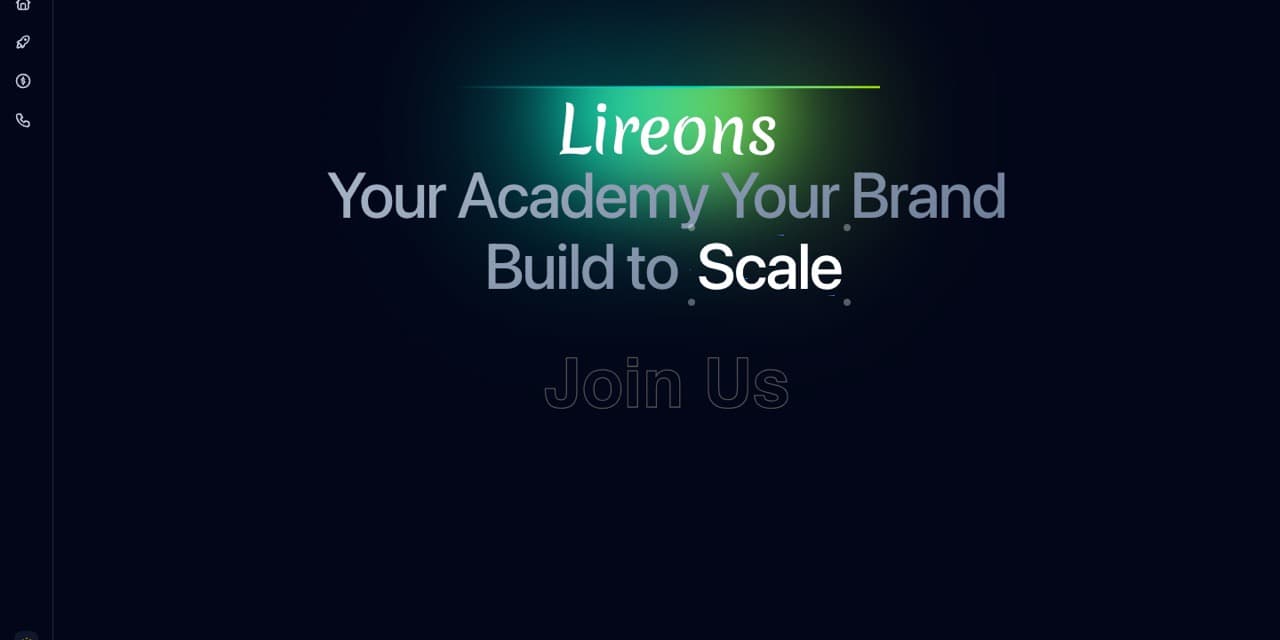 Lireons landing page: 'Your Academy, Your Brand — Build to Scale'